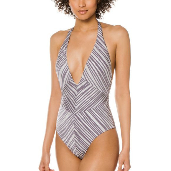 BCBG BC9V109 Plunge Halter One Piece Swimsuit - Picture 1 of 2